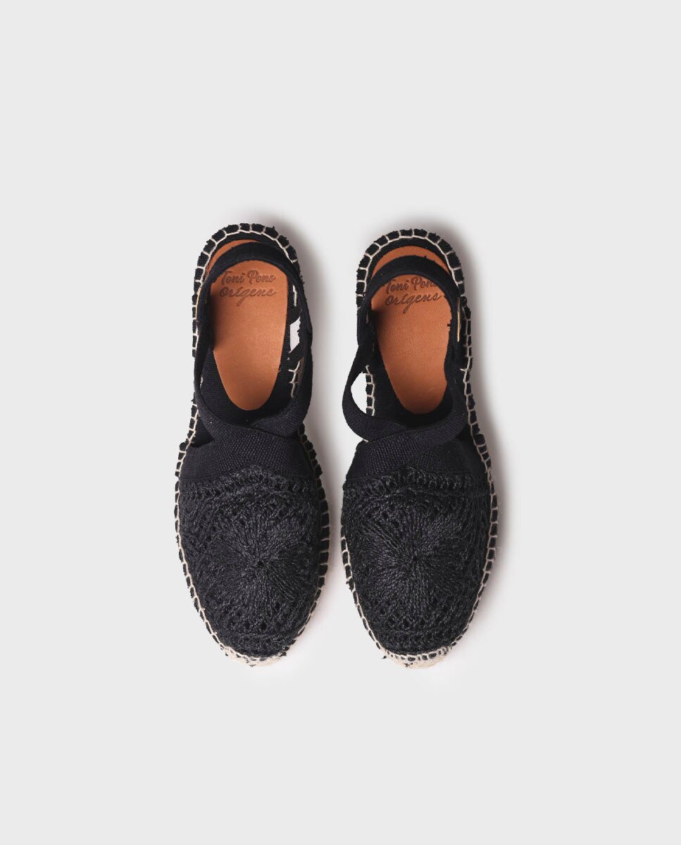 Alpercatas de Cunha em Tecido com Elásticos Preto-3