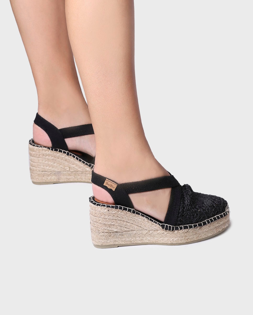 Alpercatas de Cunha em Tecido com Elásticos Preto-4