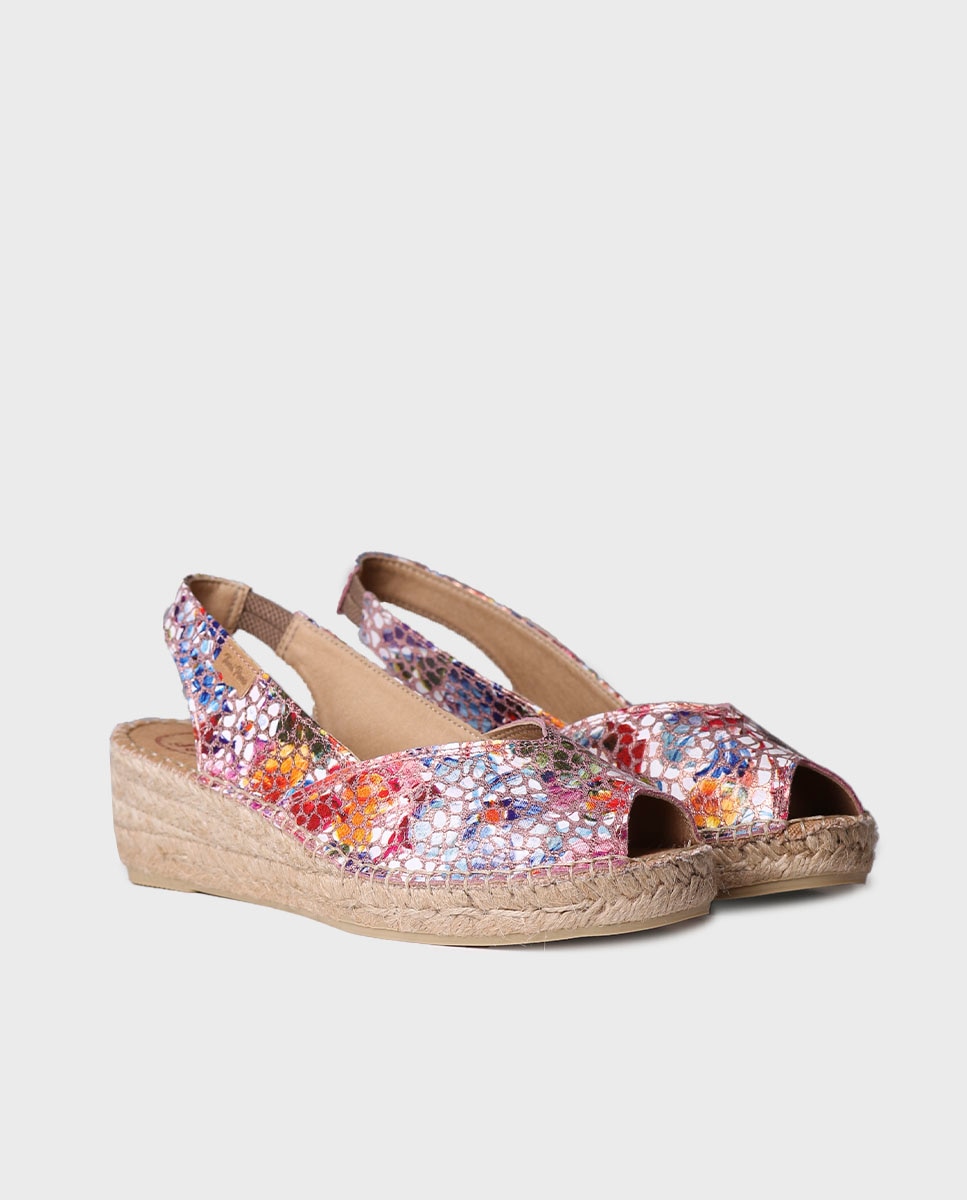 Alpercatas de Cunha em Pele Estilo Peep Toe Multicolor-2