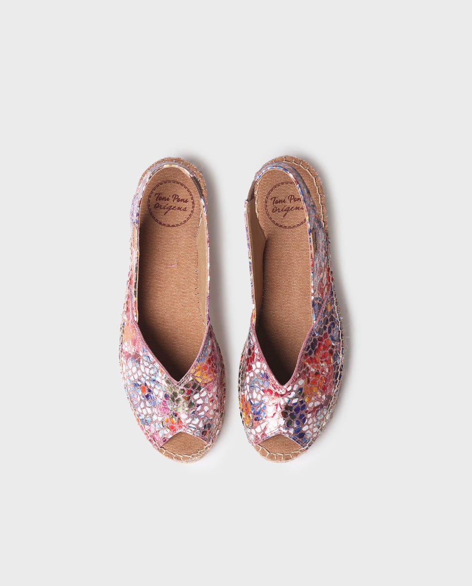 Alpercatas de Cunha em Pele Estilo Peep Toe Multicolor-3