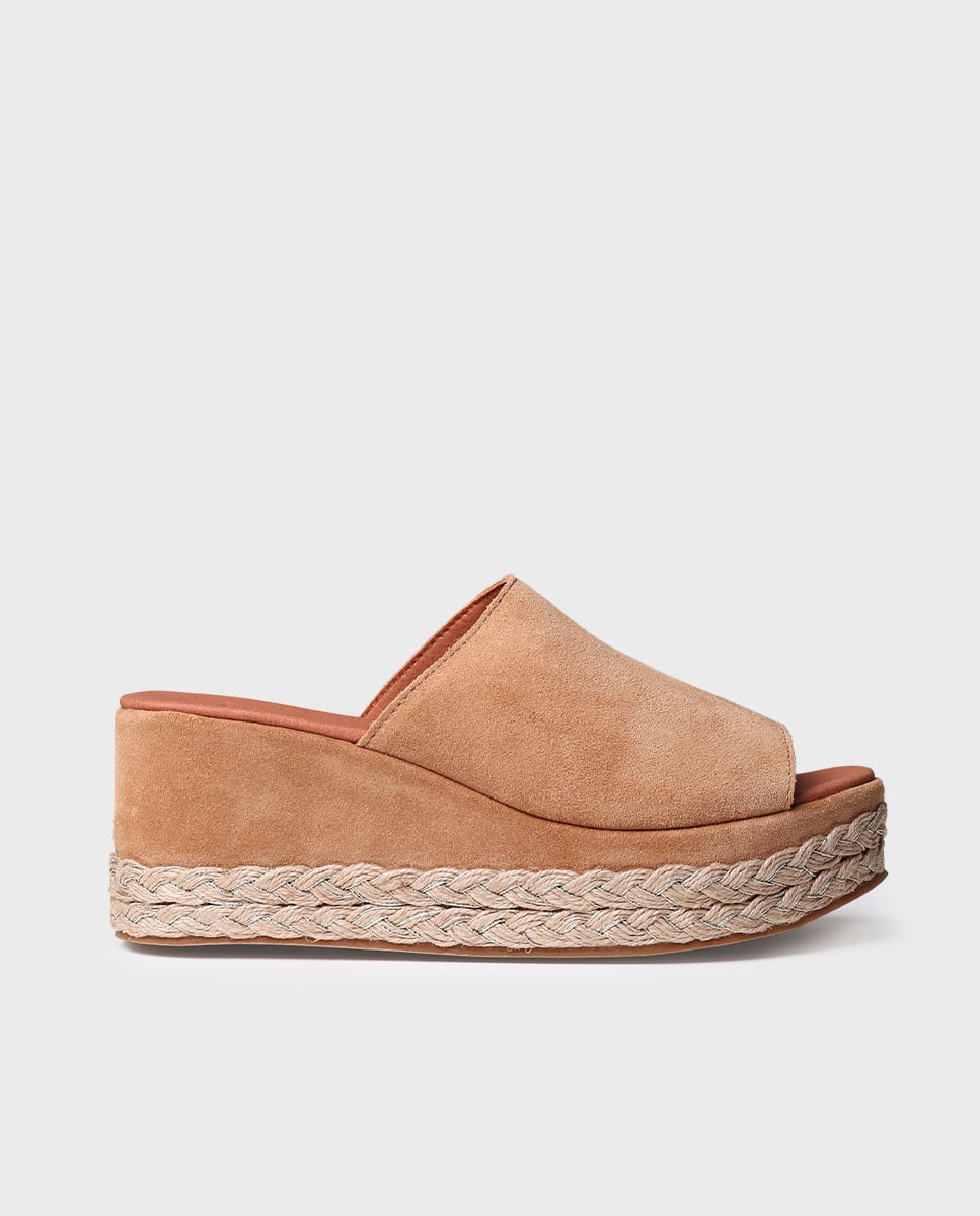 Alpercatas de Plataforma Abertas de Camurça Castanho-1