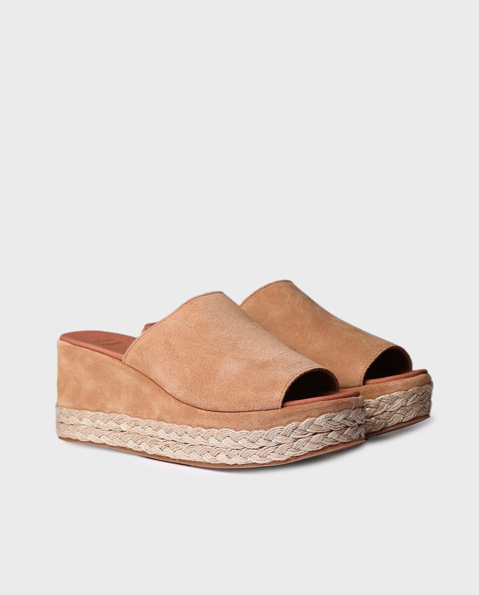 Alpercatas de Plataforma Abertas de Camurça Castanho-2