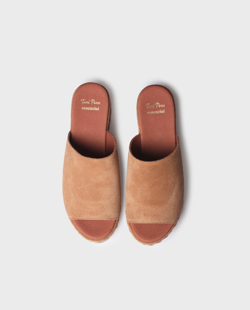 Alpercatas de Plataforma Abertas de Camurça Castanho-3