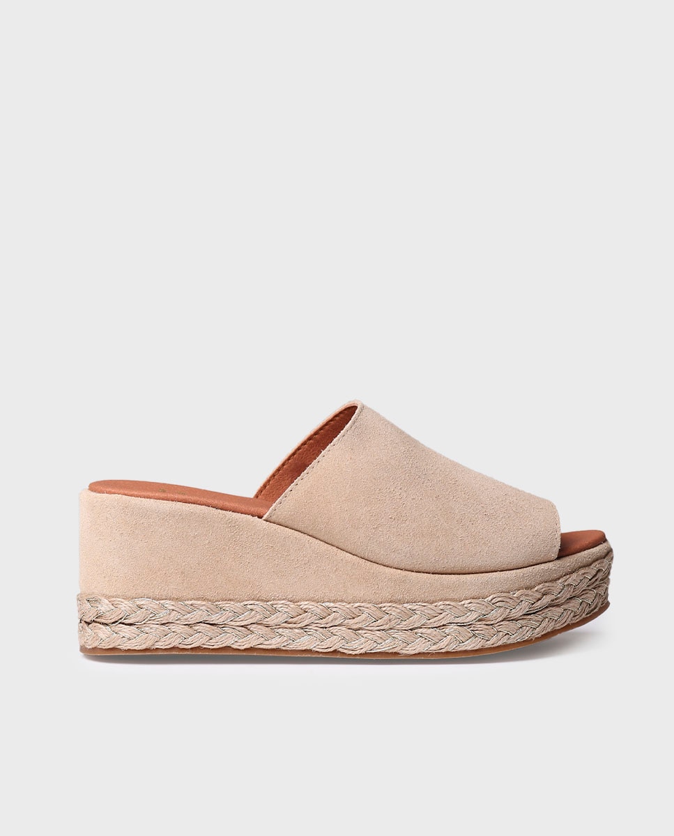 Alpercatas de Plataforma Abertas de Camurça Bege-1