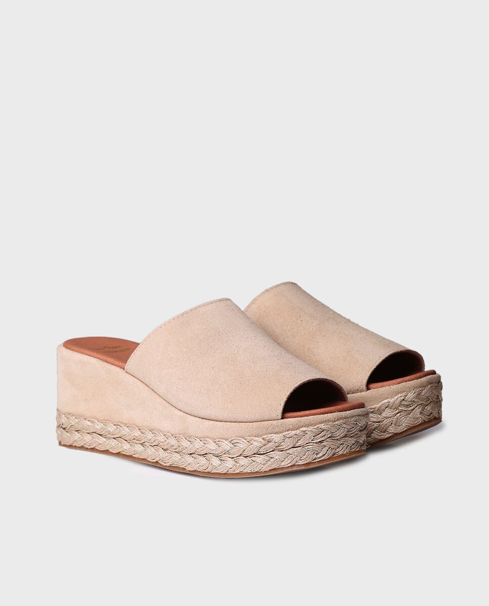 Alpercatas de Plataforma Abertas de Camurça Bege-2