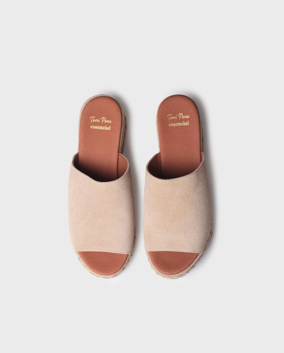 Alpercatas de Plataforma Abertas de Camurça Bege-3