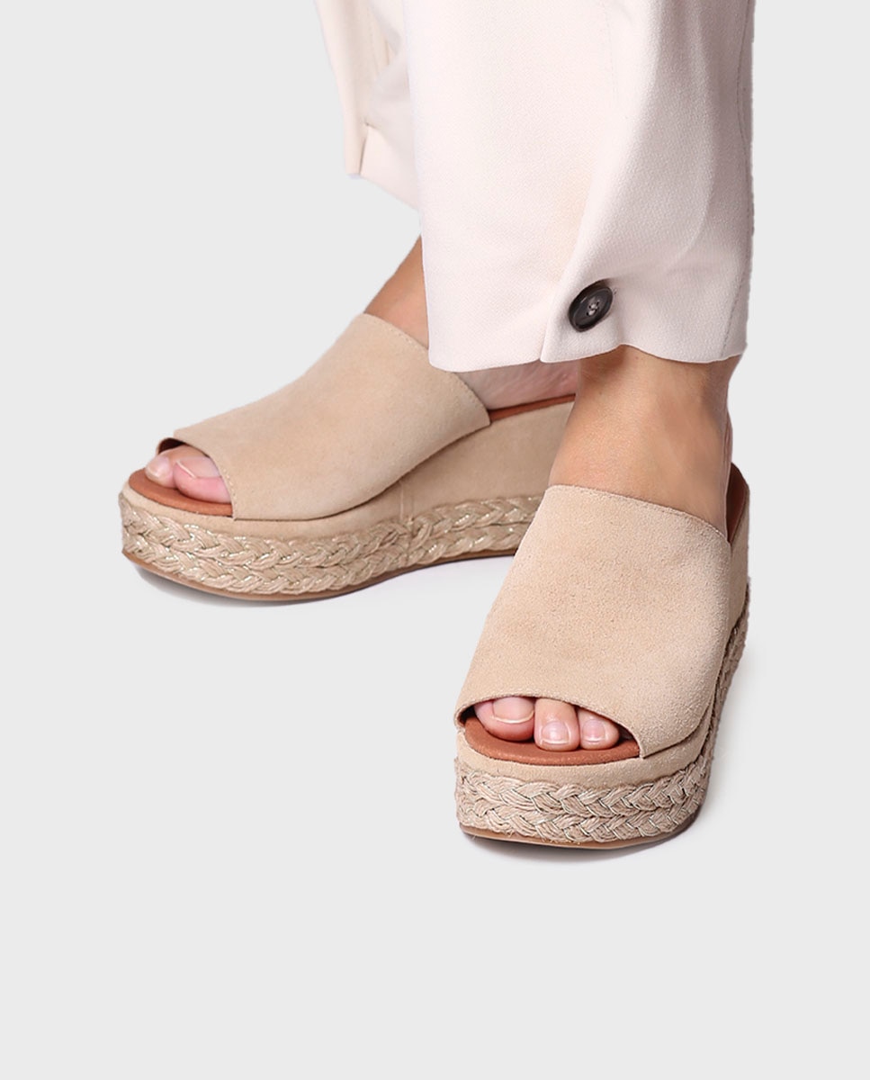 Alpercatas de Plataforma Abertas de Camurça Bege-4