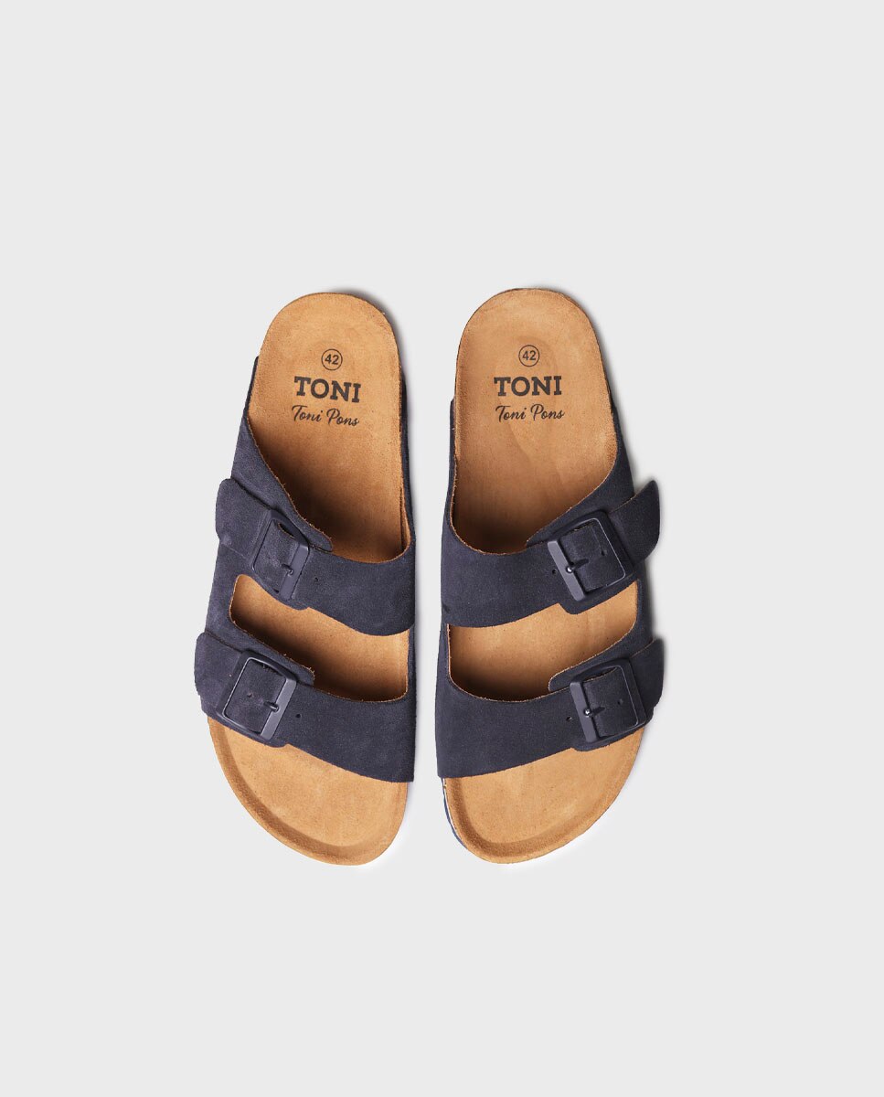 Sandálias de Camurça com Fivelas Azul-marinho-3