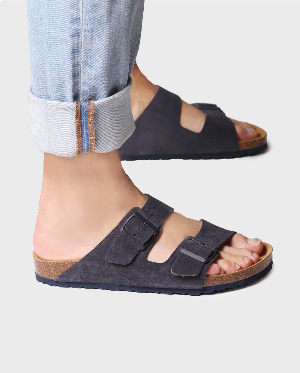 Sandálias de Camurça com Fivelas Azul-marinho-4