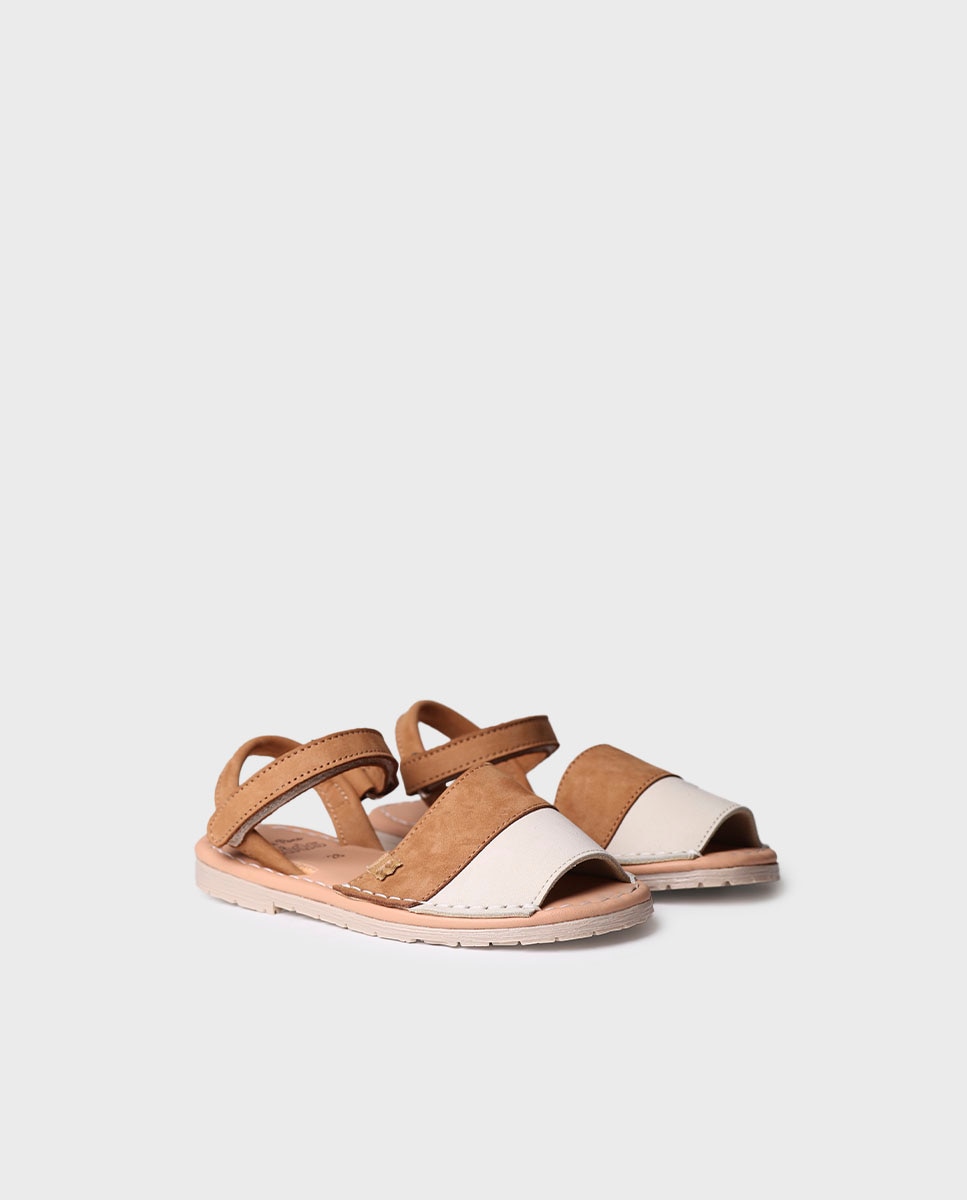 Menorquinas Infantil de Nobuck com Velcro Castanho-2