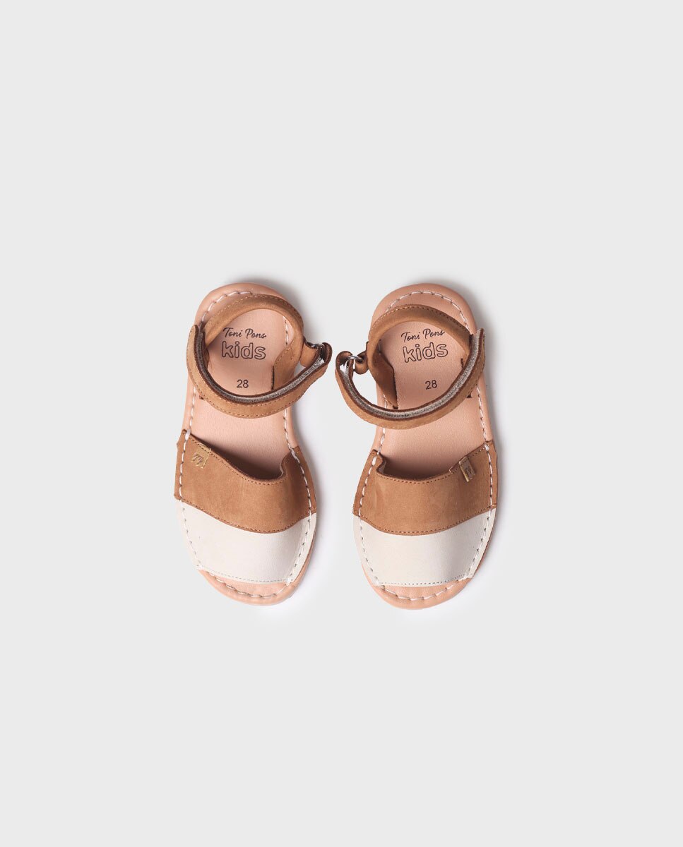 Menorquinas Infantil de Nobuck com Velcro Castanho-3