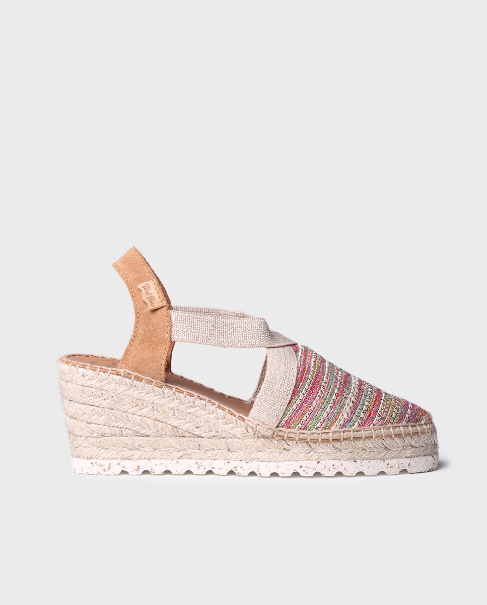 Alpercatas de Cunha em Tecido com Elásticos Multicolor-1