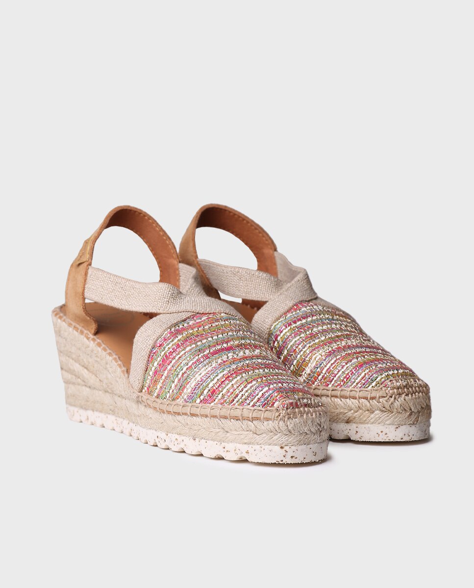 Alpercatas de Cunha em Tecido com Elásticos Multicolor-2