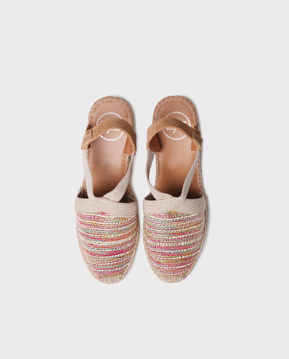 Alpercatas de Cunha em Tecido com Elásticos Multicolor-3