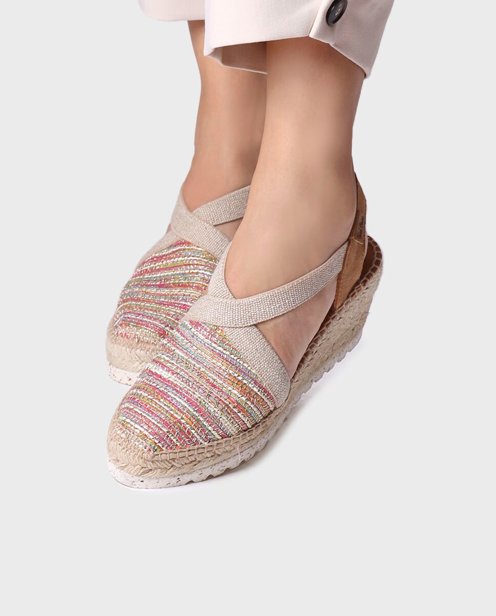 Alpercatas de Cunha em Tecido com Elásticos Multicolor-4