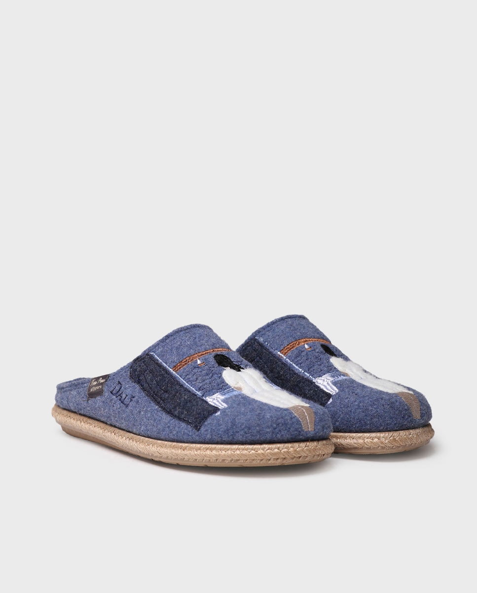 Pantufas Fechadas de Feltro Azul-2