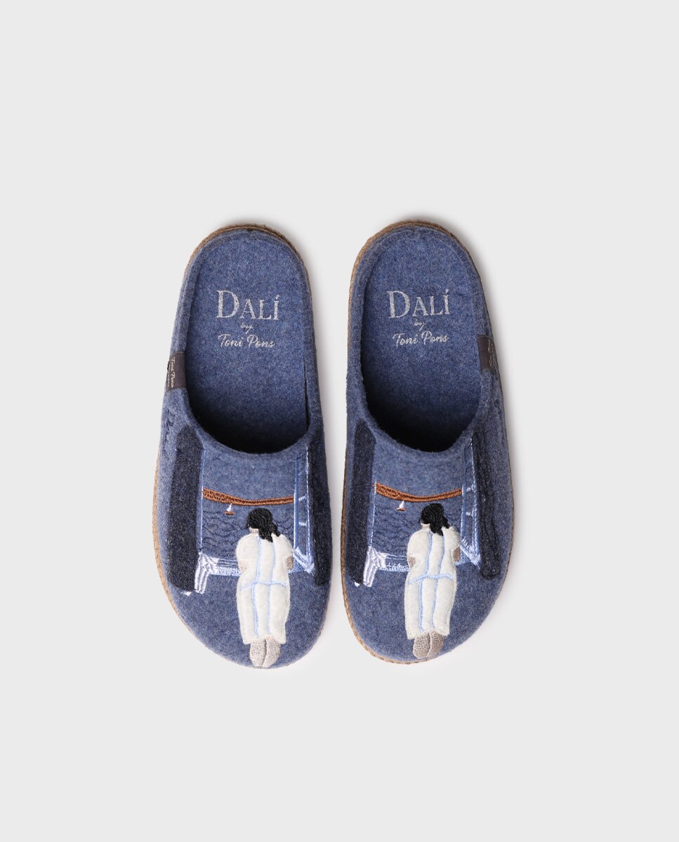 Pantufas Fechadas de Feltro Azul-3