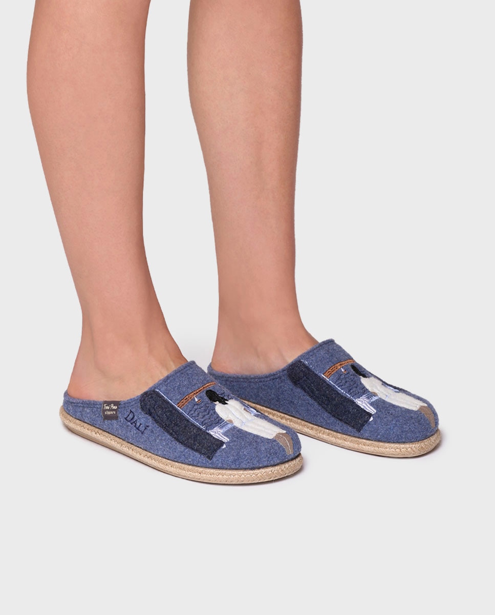 Pantufas Fechadas de Feltro Azul-4