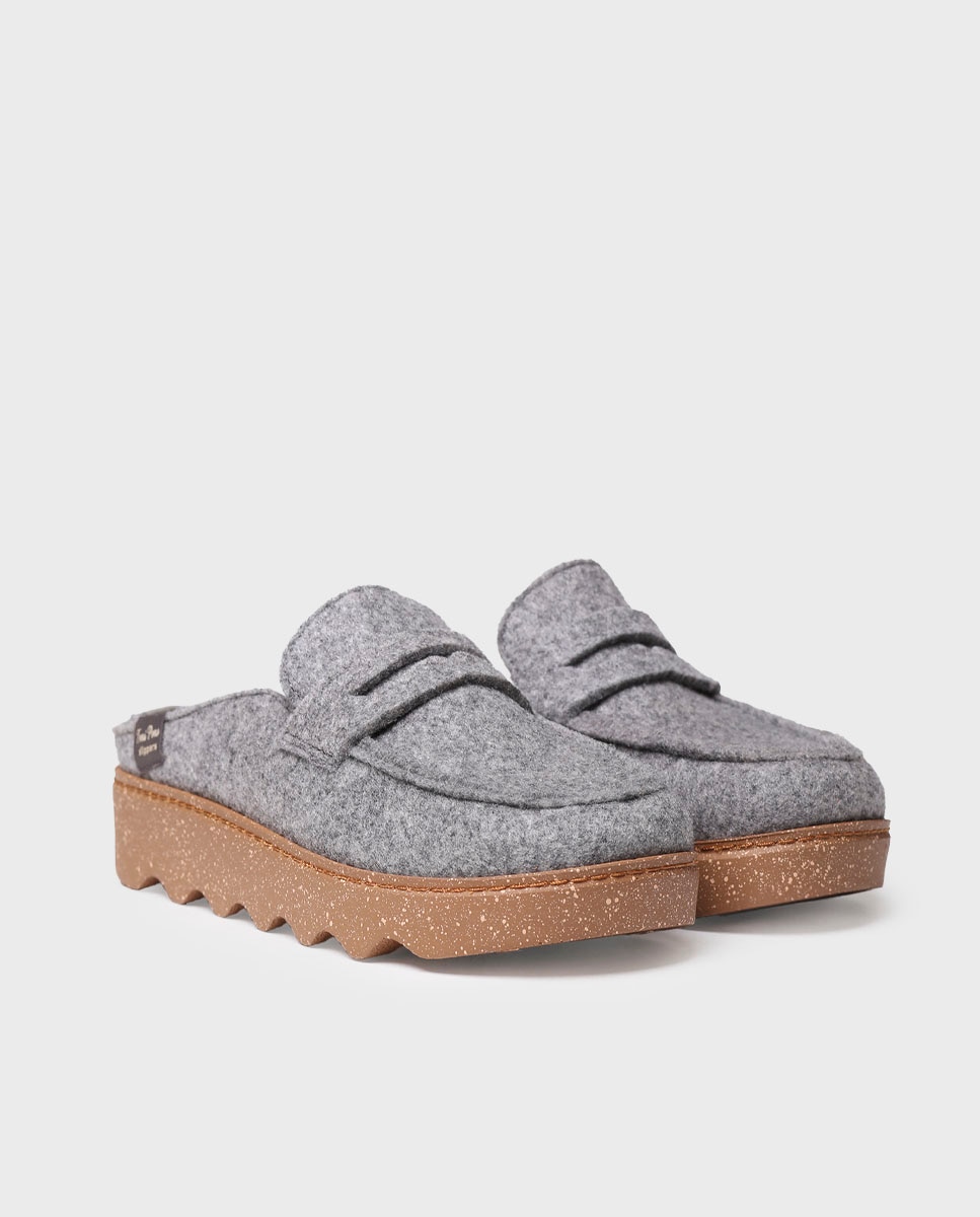 Pantufas Fechadas de Feltro Reciclado Cinzento-2
