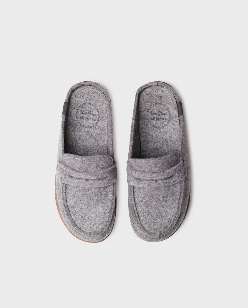 Pantufas Fechadas de Feltro Reciclado Cinzento-3