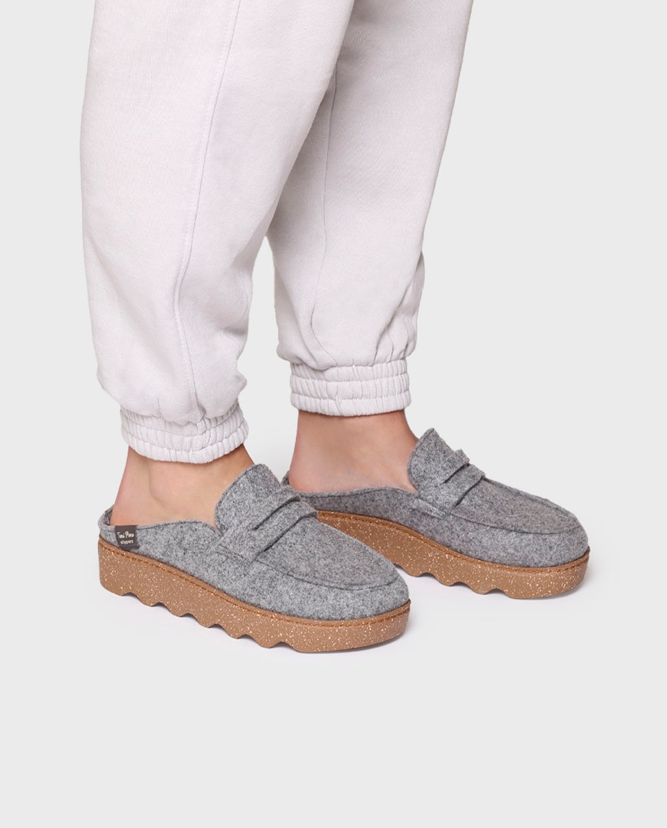 Pantufas Fechadas de Feltro Reciclado Cinzento-4