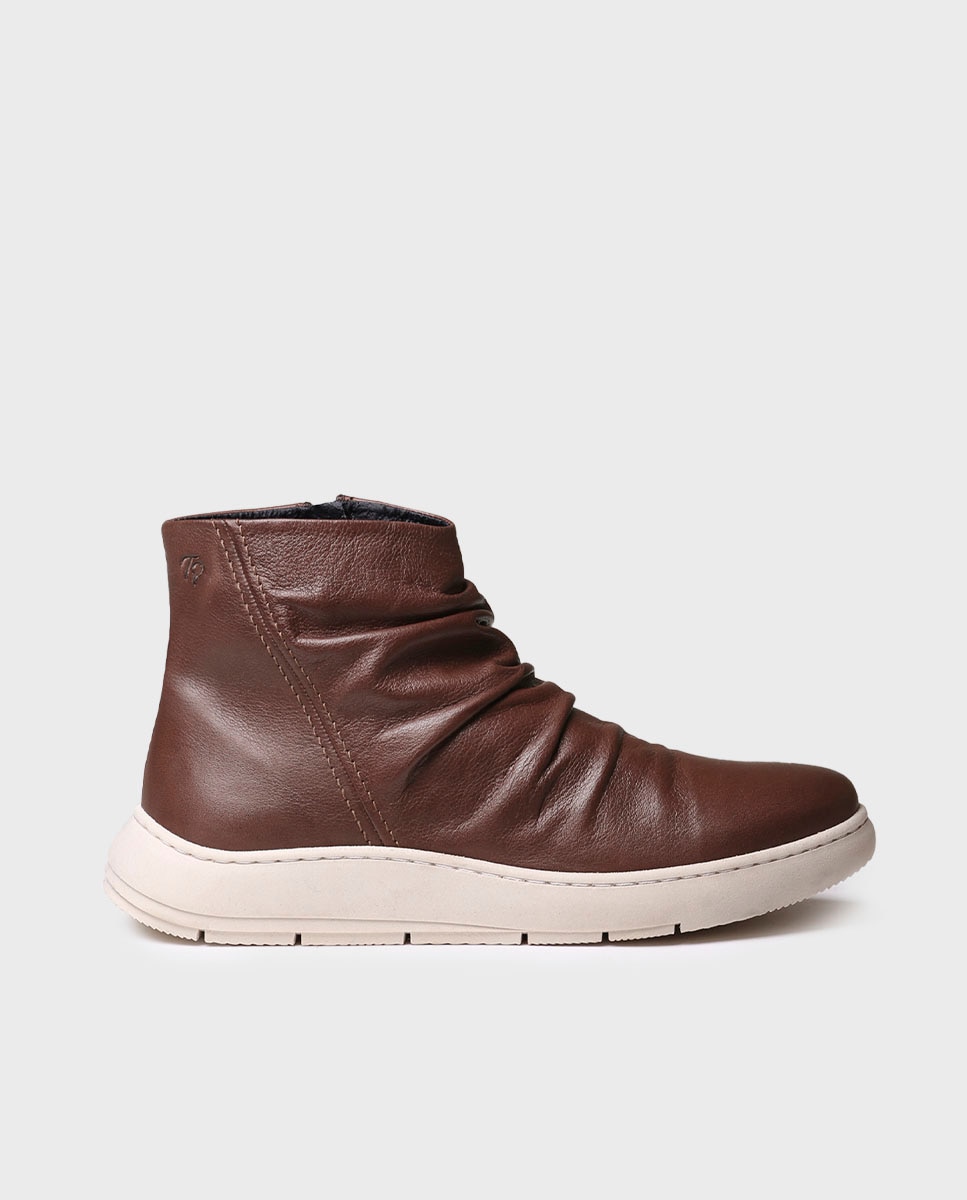 Botins de Pele com Fecho Zip Castanho-1