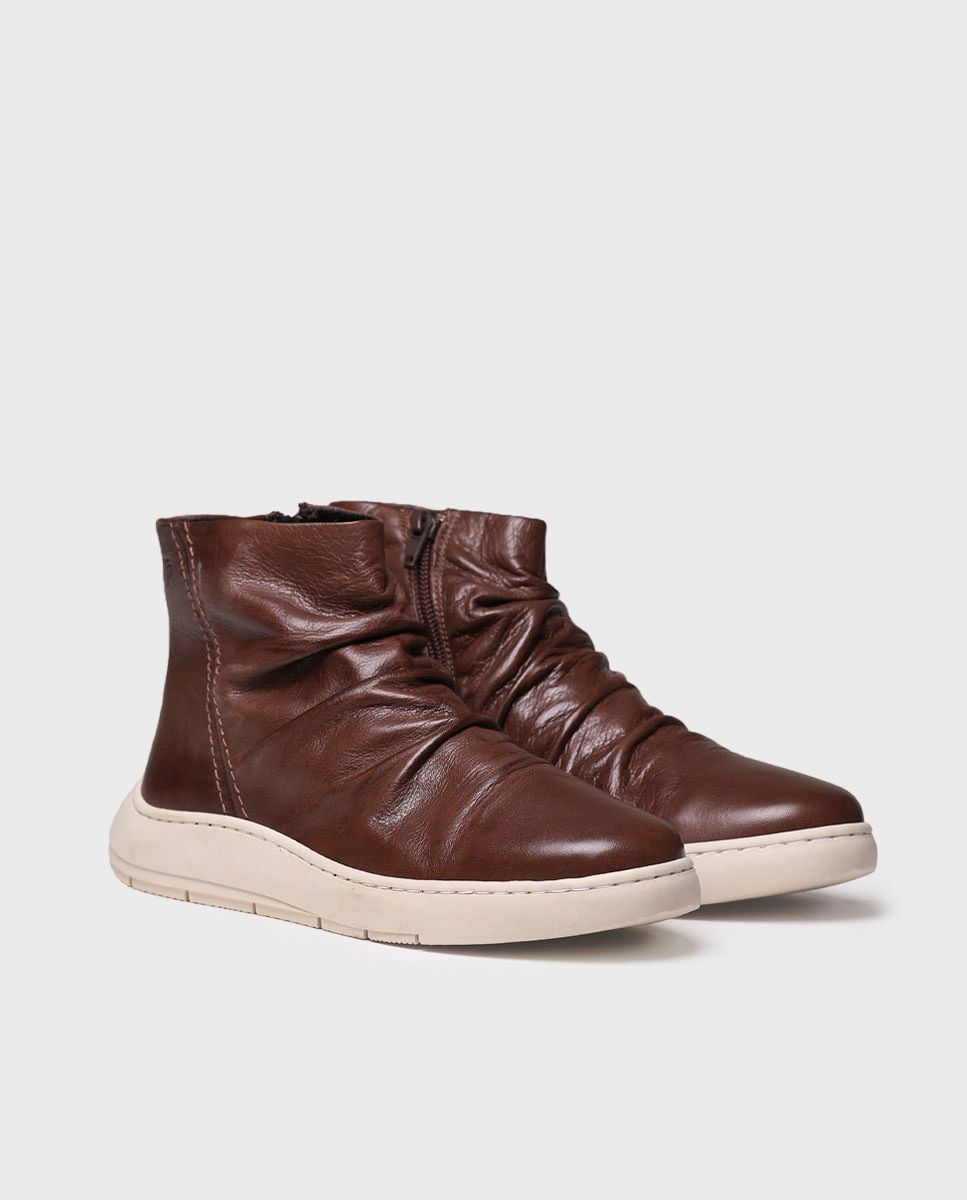 Botins de Pele com Fecho Zip Castanho-2