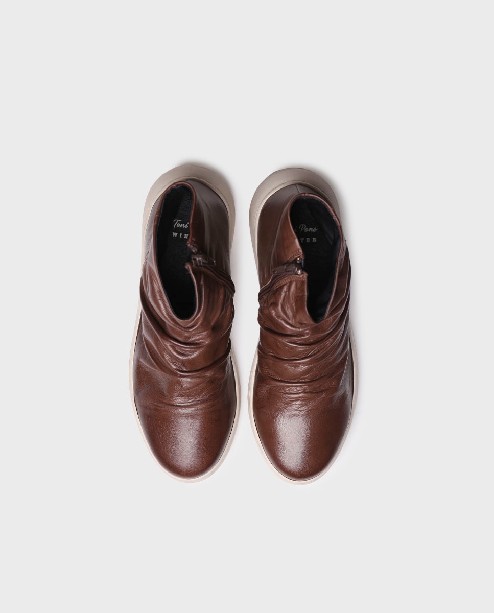 Botins de Pele com Fecho Zip Castanho-3