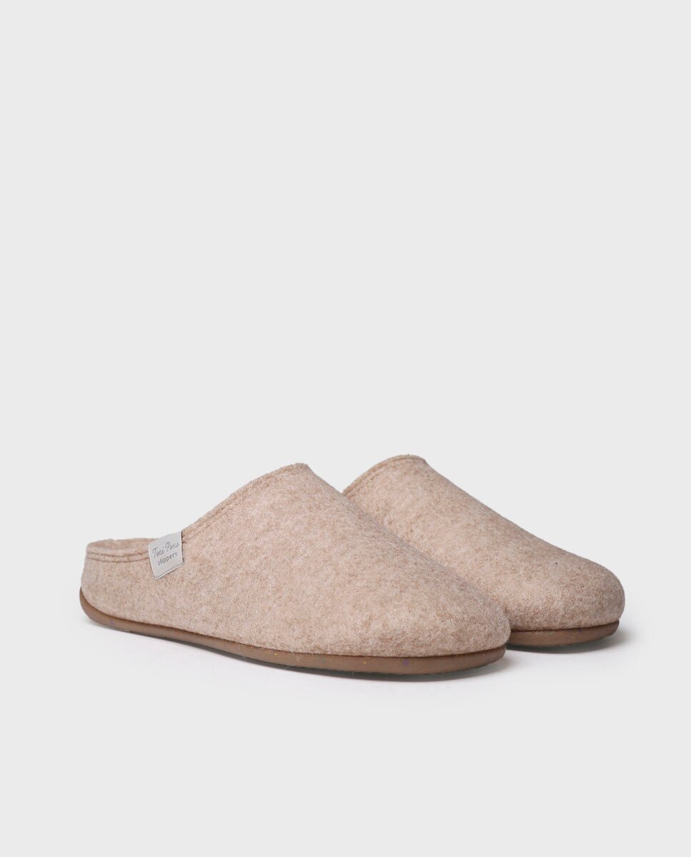 Pantufas Fechadas de Feltro Reciclado Bege-2