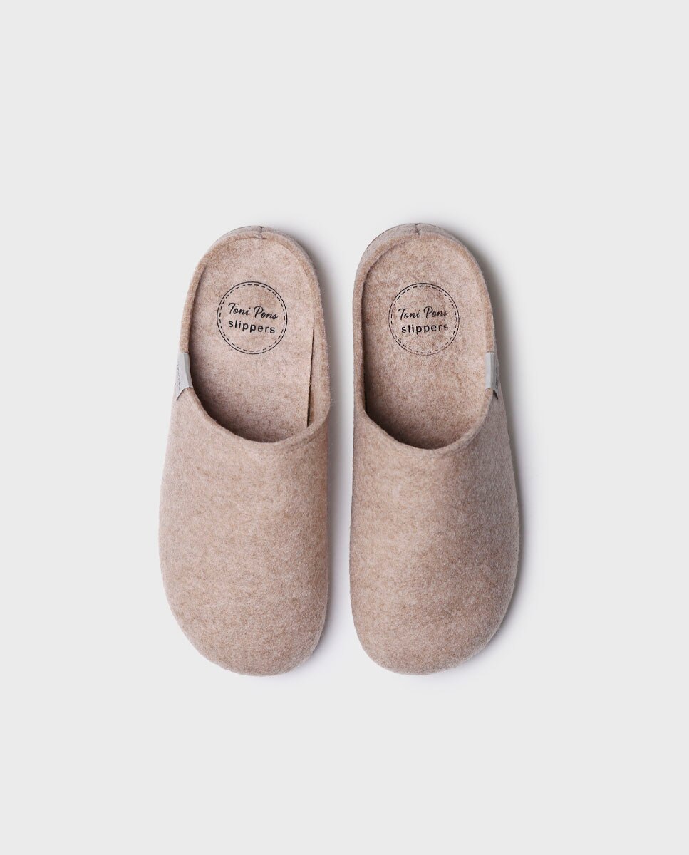 Pantufas Fechadas de Feltro Reciclado Bege-3