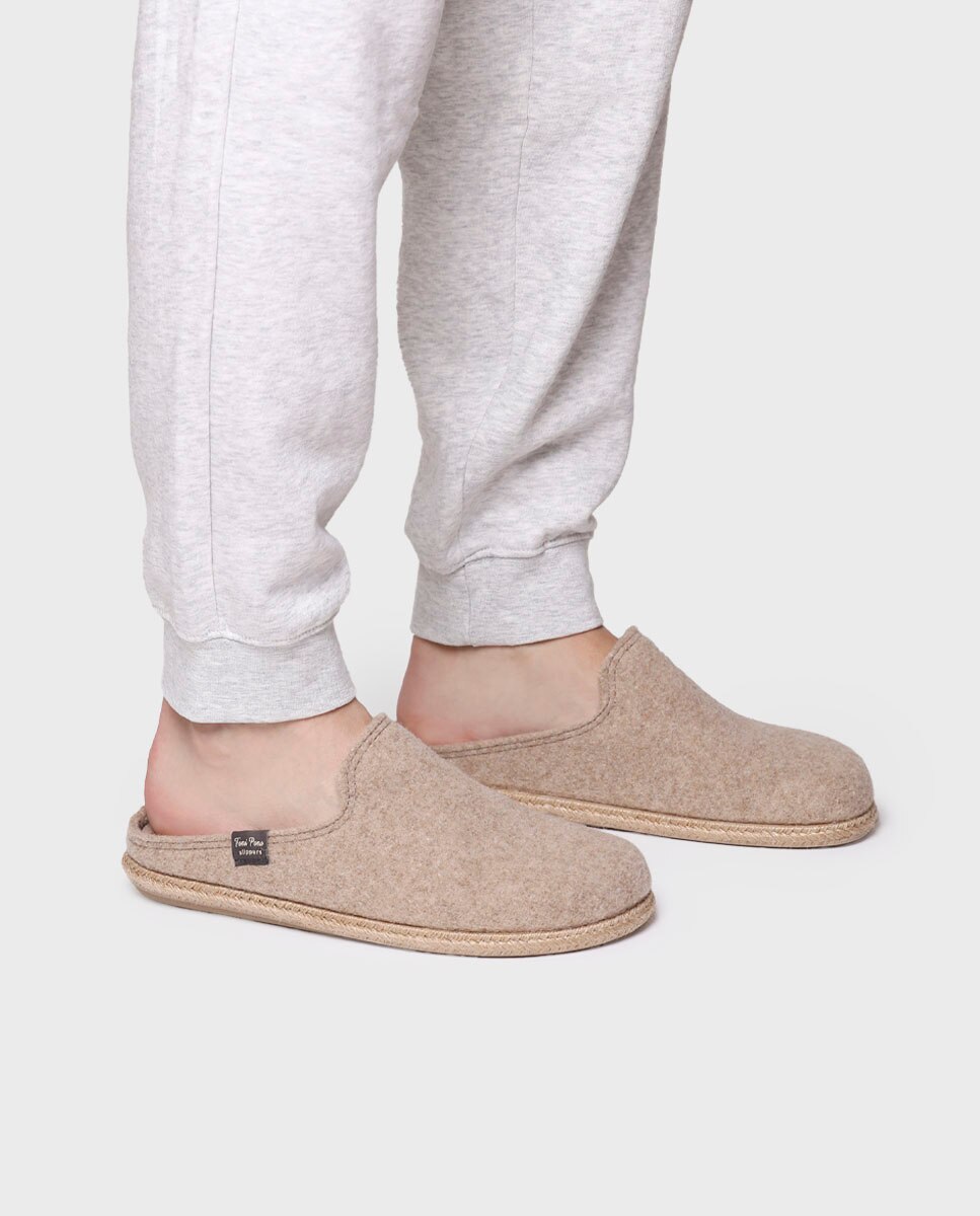 Pantufas de Feltro Reciclado Bege-4