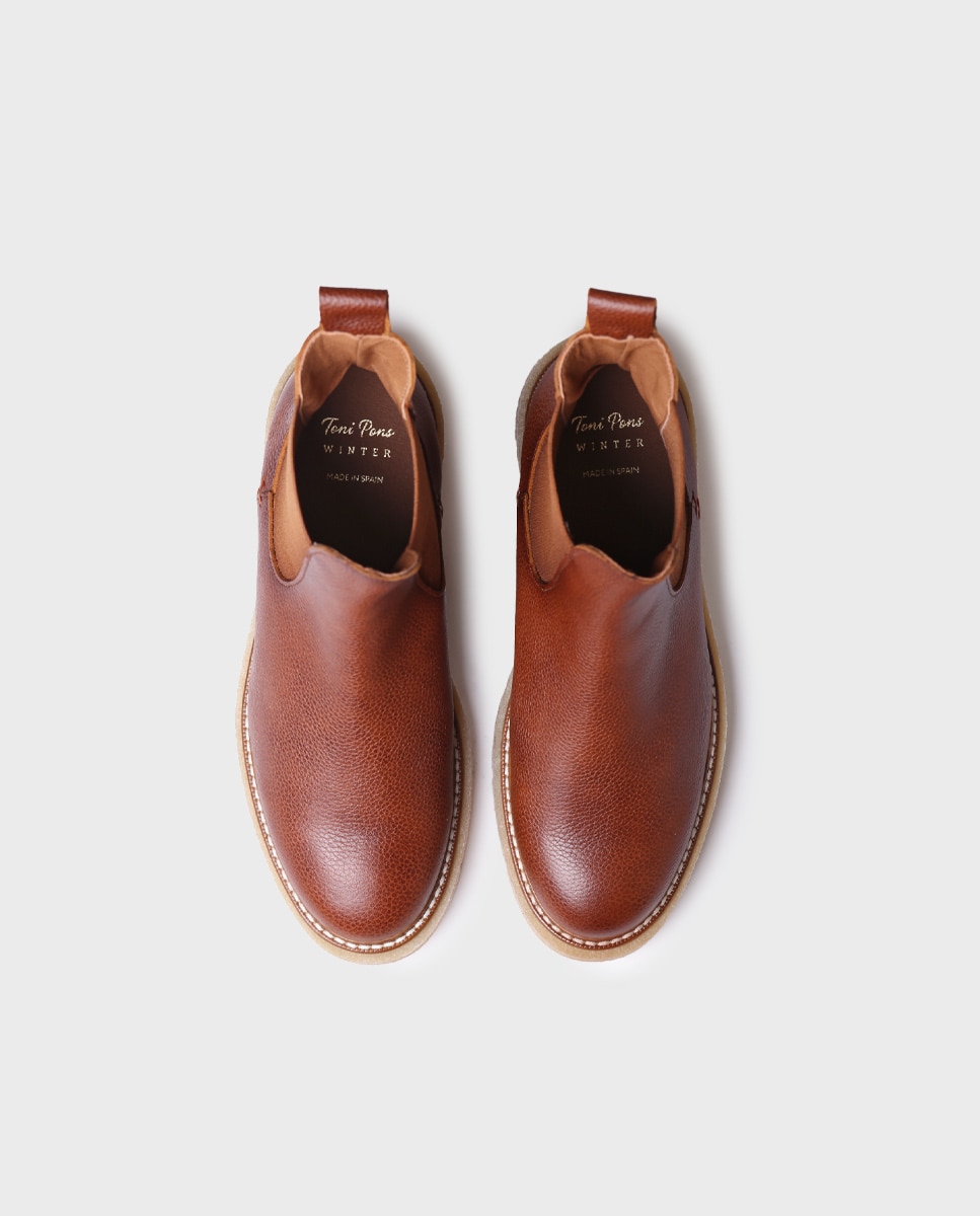 Botins de Pele com Elásticos Castanho-claro-3