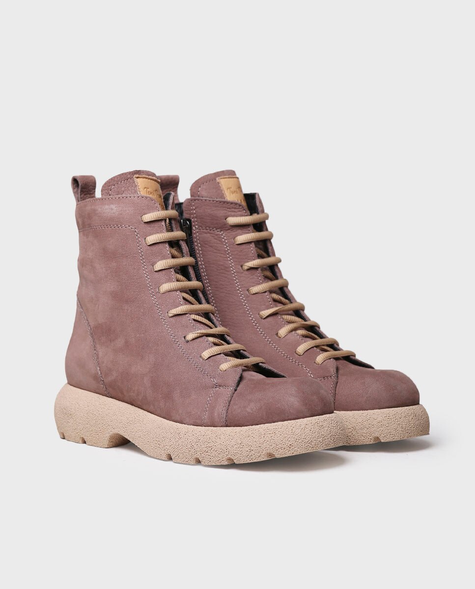 Botins de Pele com Cordões Taupe-2