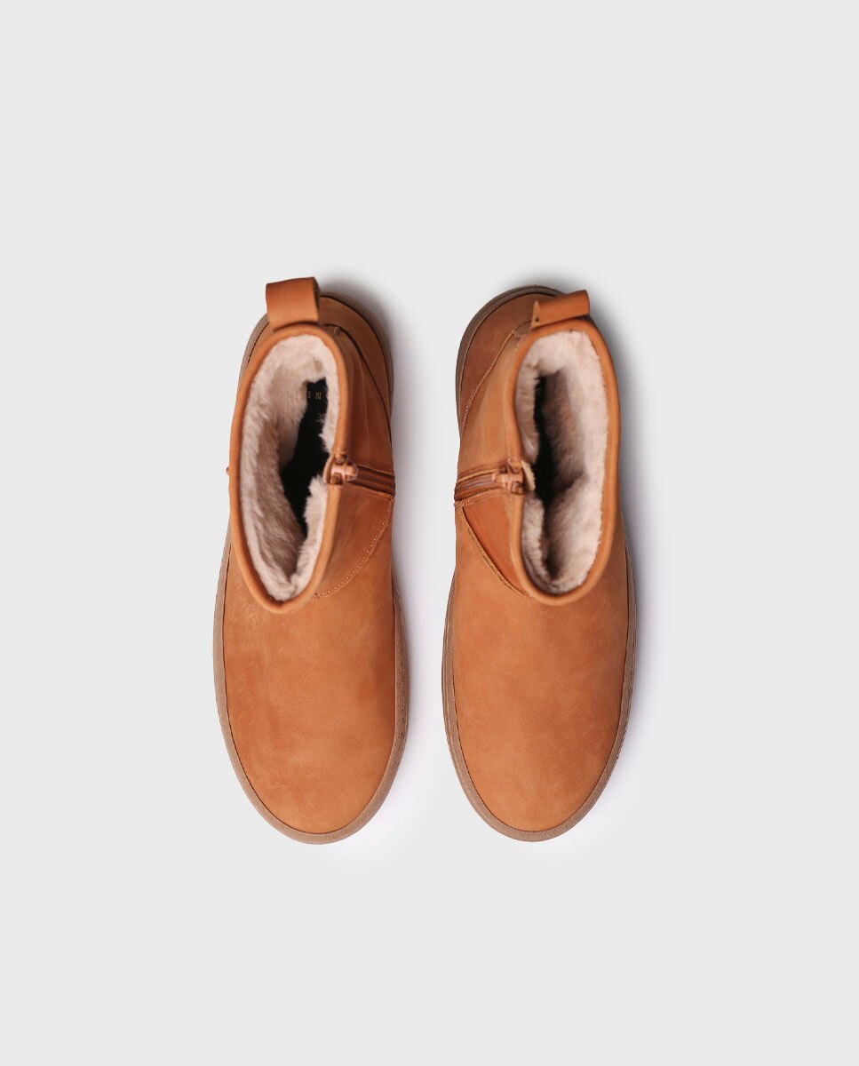 Botins de Pele com Fecho Zip Castanho-claro-3