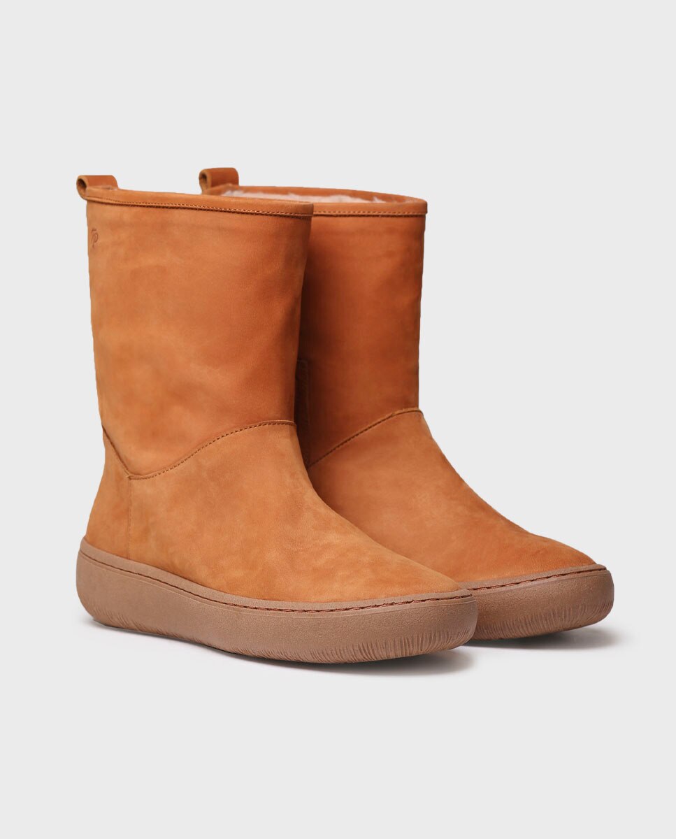 Botins de Pele com Fecho Zip Castanho-2