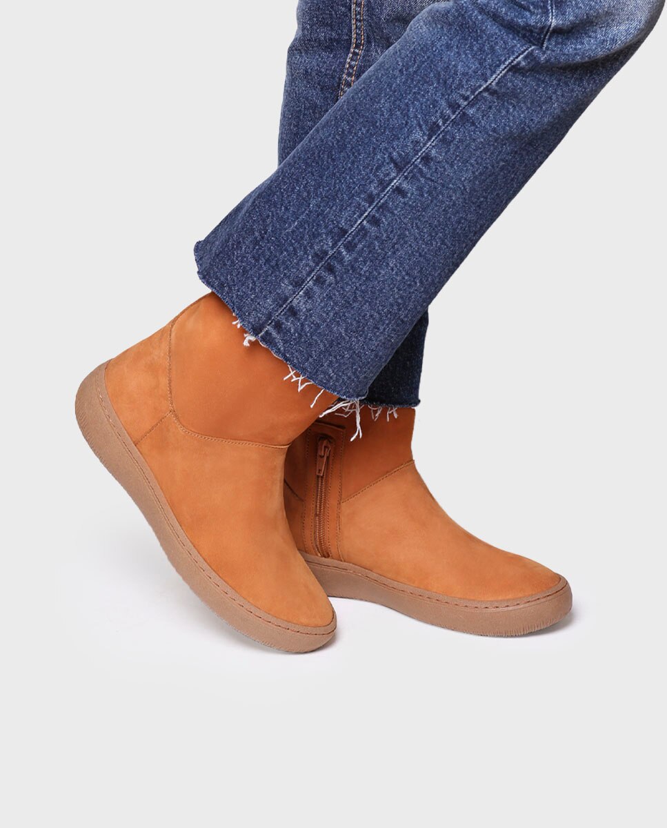 Botins de Pele com Fecho Zip Castanho-4