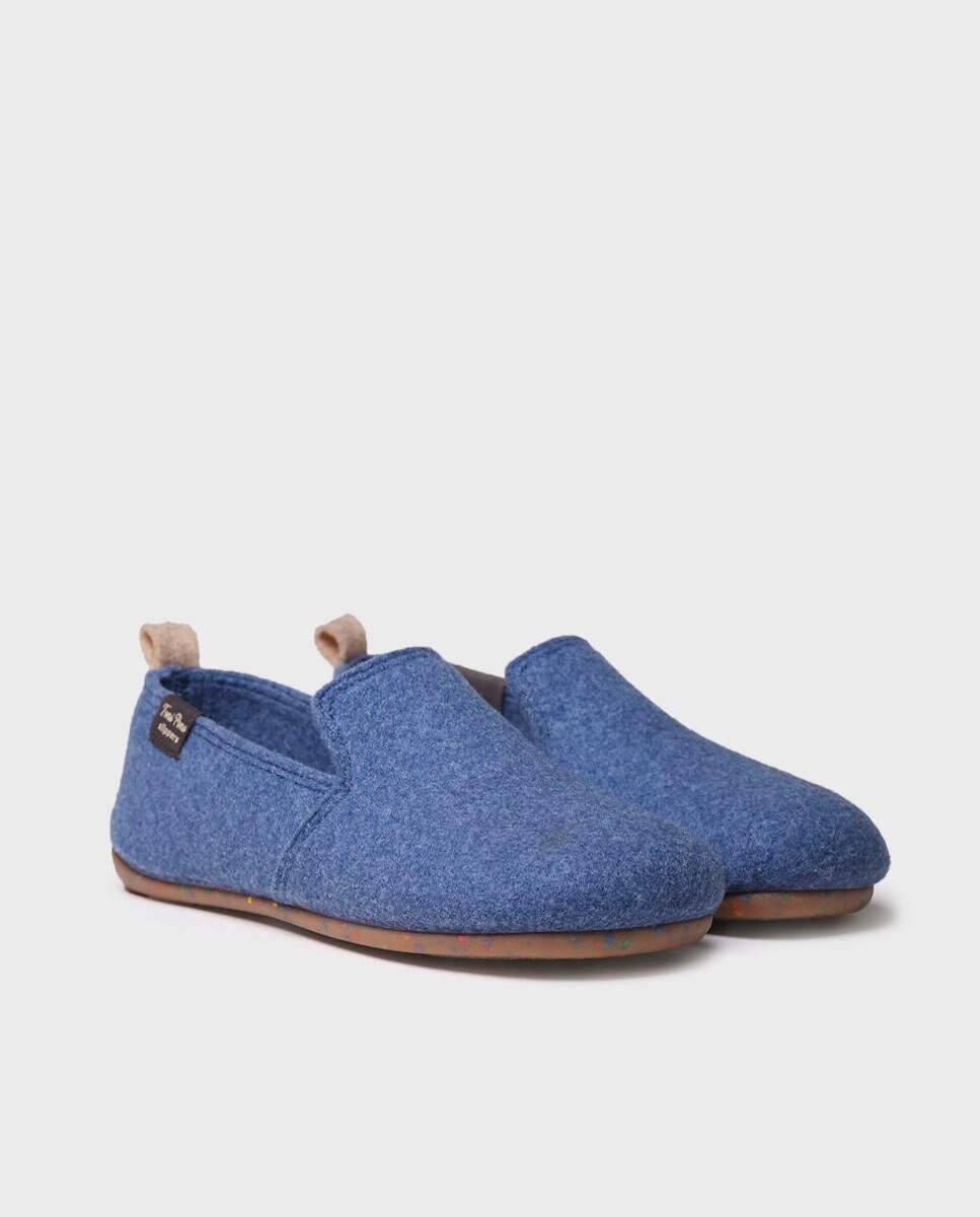 Pantufas Fechadas de Feltro Reciclado Azul-2