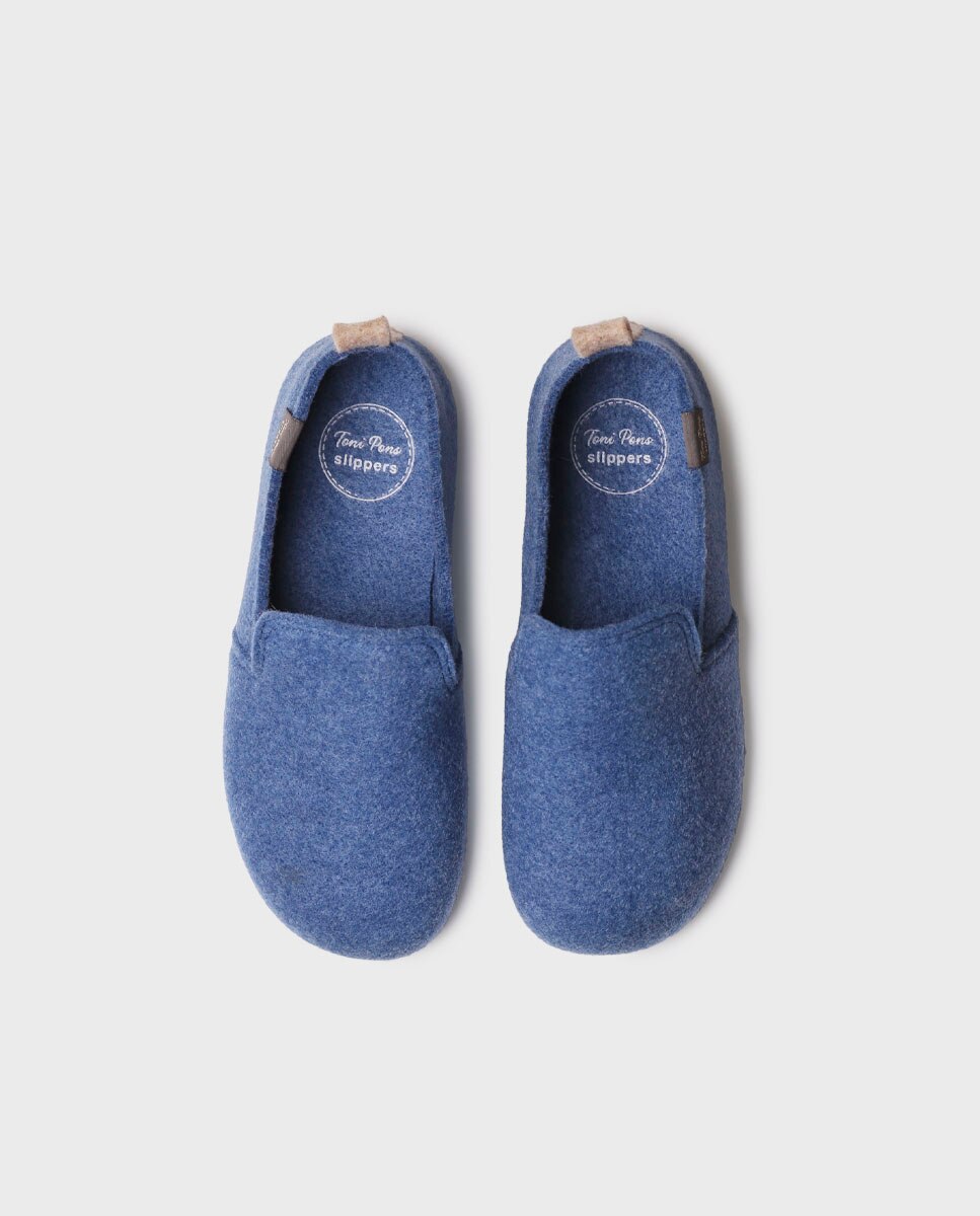 Pantufas Fechadas de Feltro Reciclado Azul-3