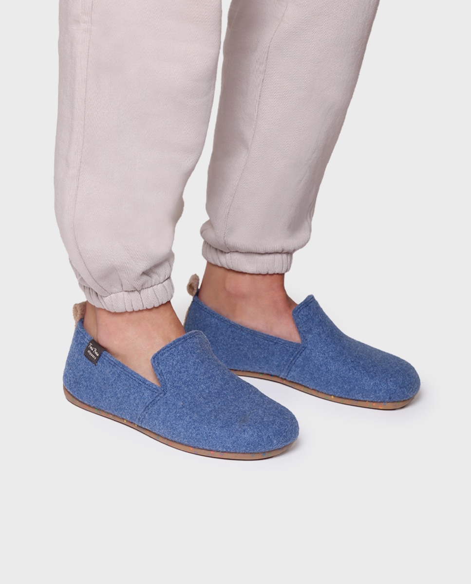 Pantufas Fechadas de Feltro Reciclado Azul-4