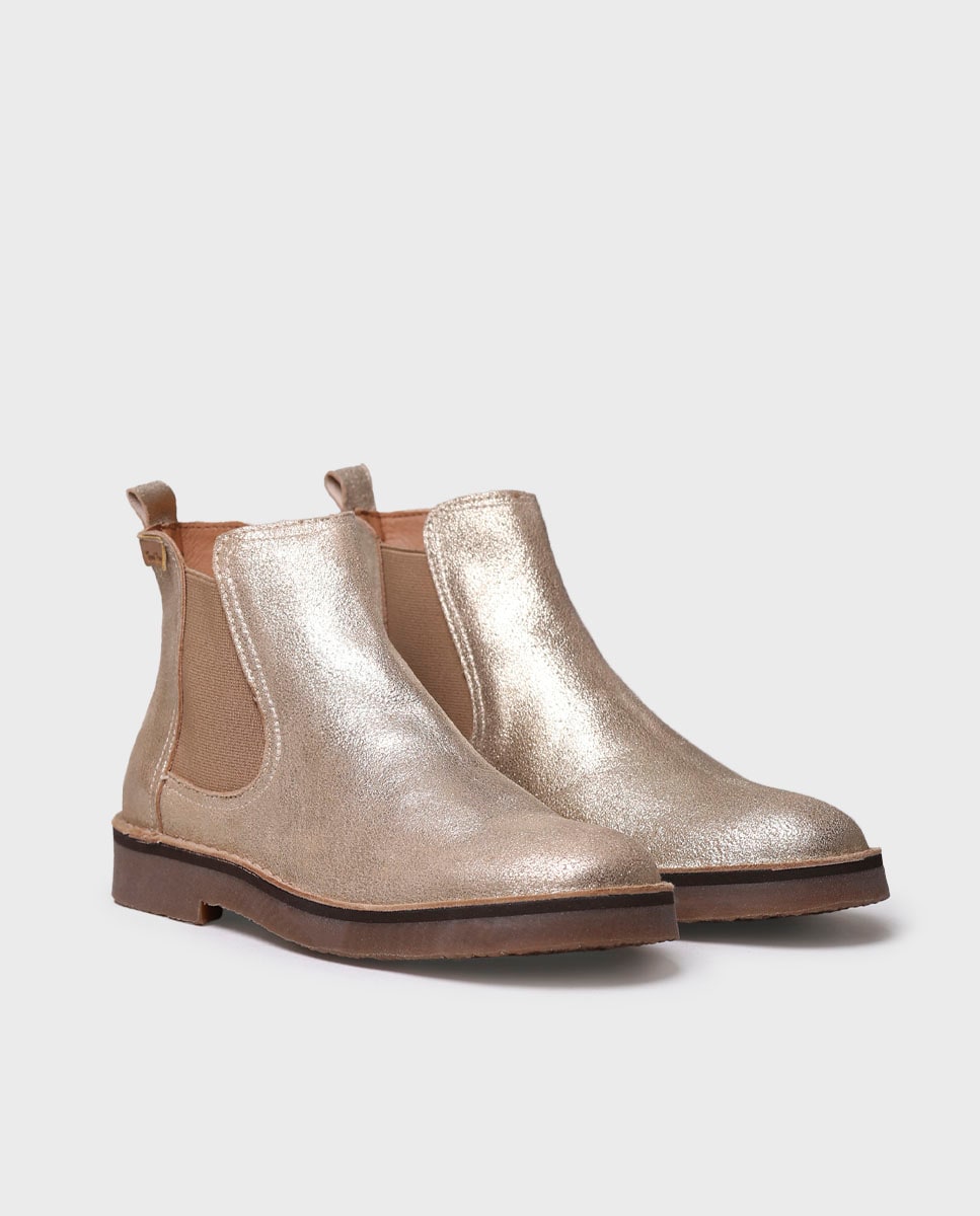 Botins de Pele com Elásticos Ouro-2