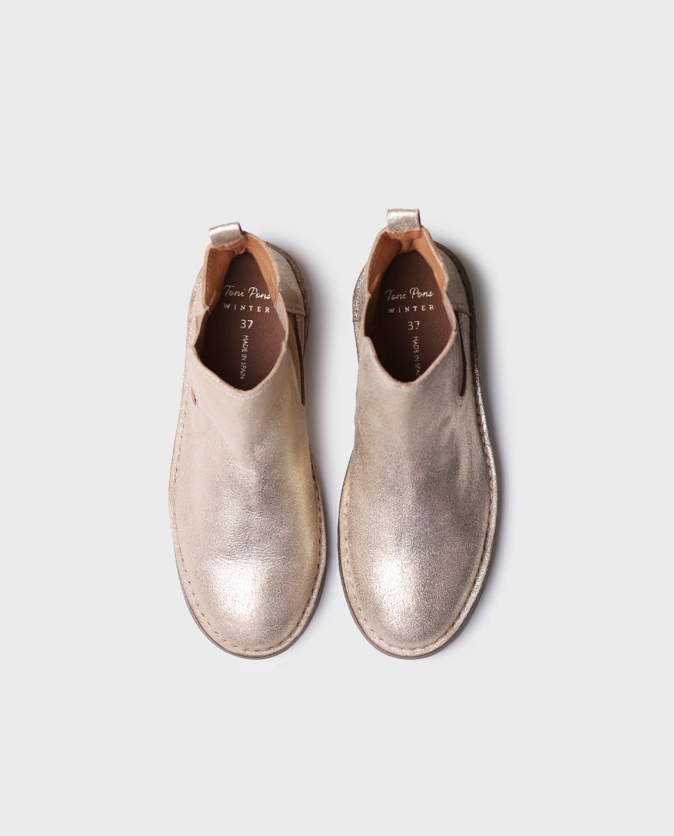 Botins de Pele com Elásticos Ouro-3