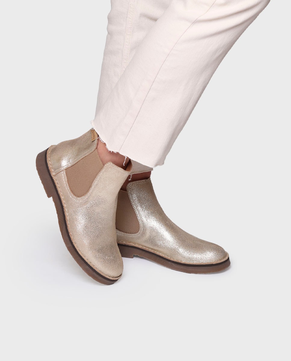 Botins de Pele com Elásticos Ouro-4