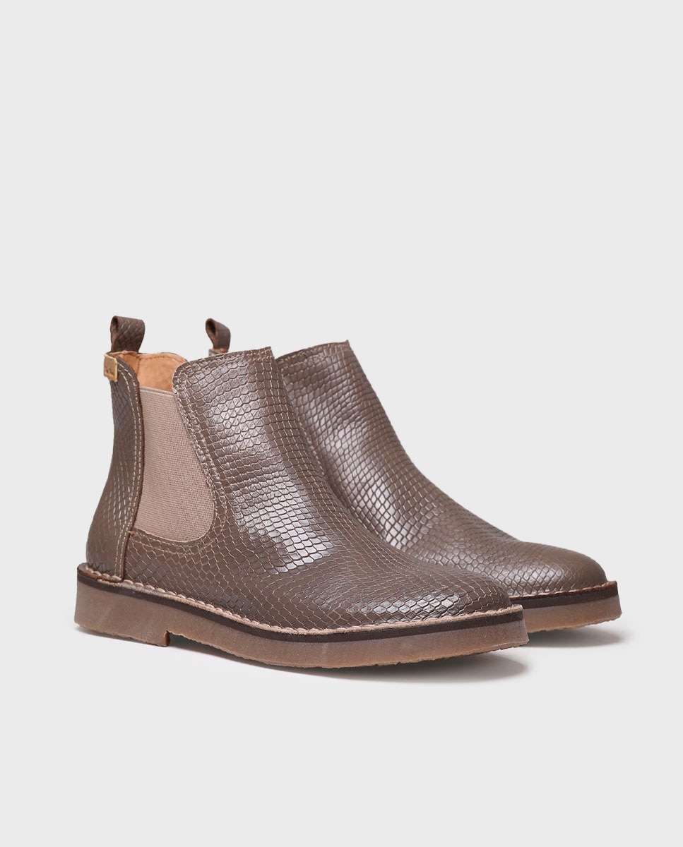 Botins de Pele com Elásticos Taupe-2