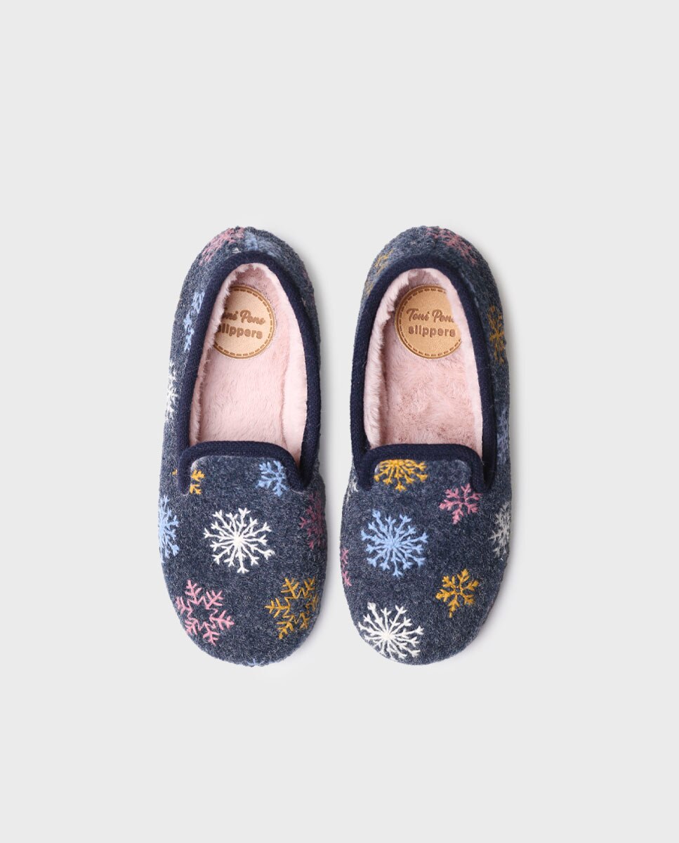 Pantufas Fechadas com Bordado Azul-marinho-3