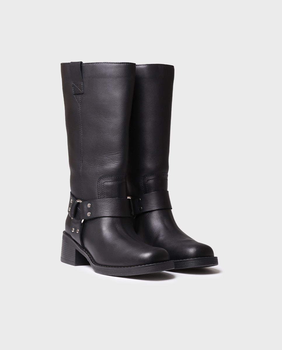 Botas Estilo Biker de Pele Preto-2