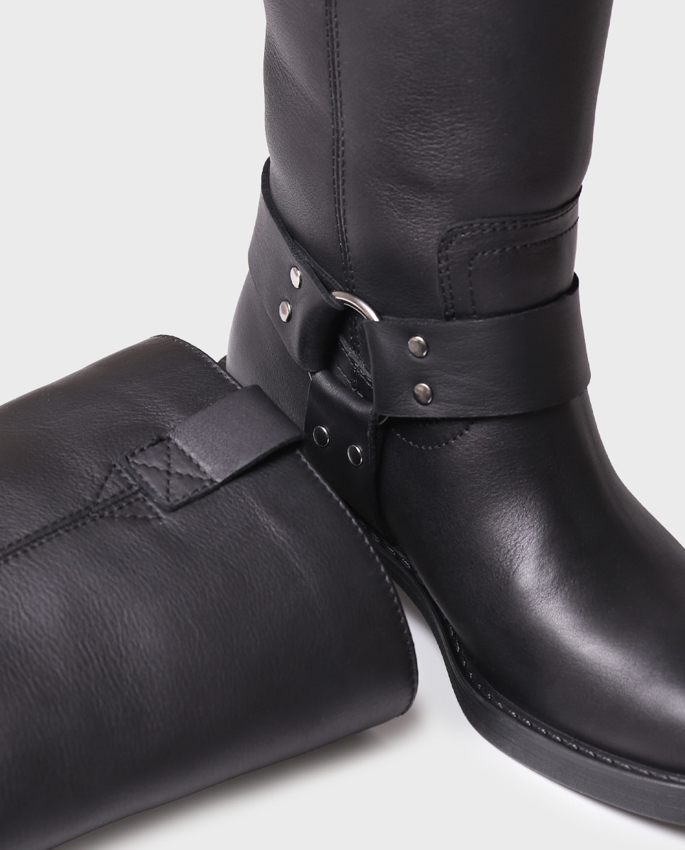 Botas Estilo Biker de Pele Preto-3