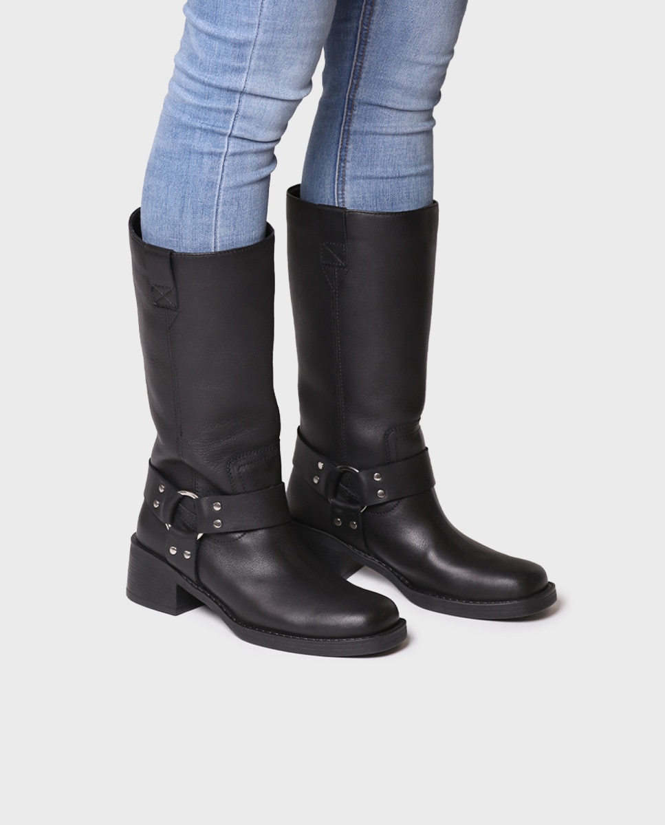 Botas Estilo Biker de Pele Preto-4