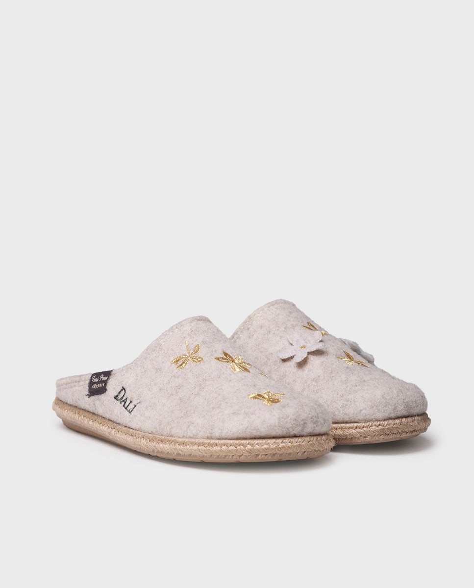 Pantufas Fechadas de Feltro Cinzento-claro-2