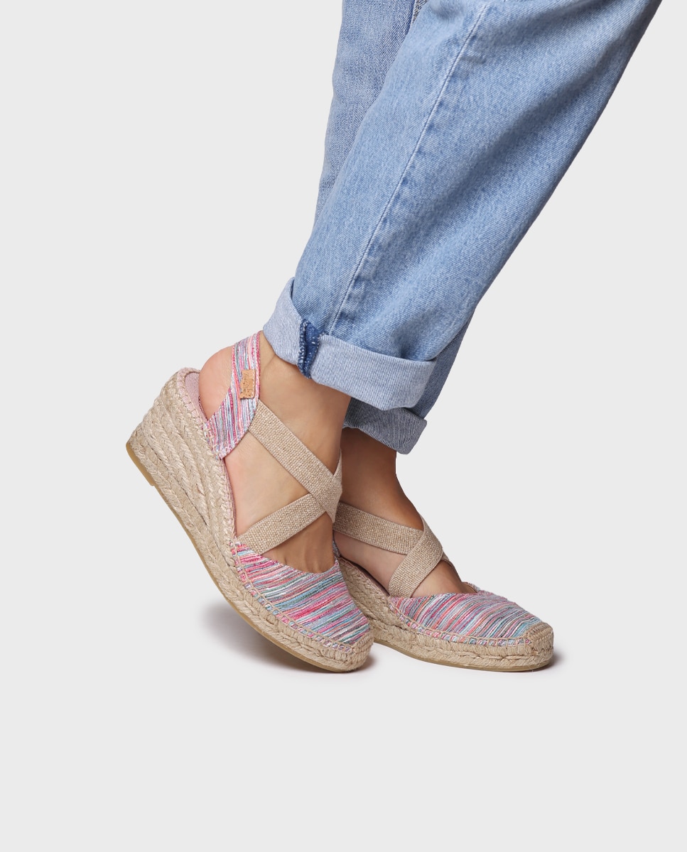 Alpercatas de Cunha em Tecido Multicolor-4