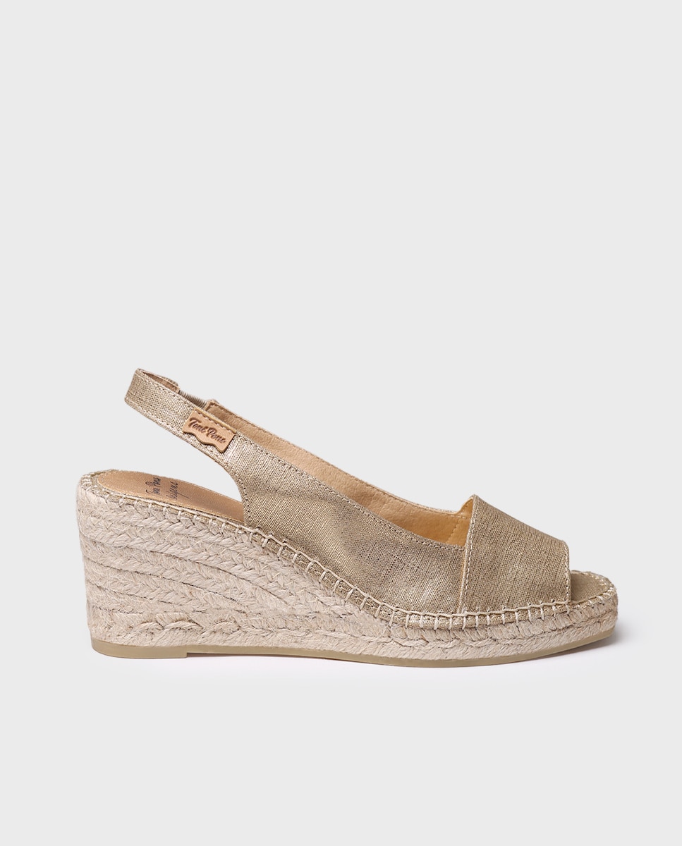 Alpercatas de Cunha em Tecido Ouro-1